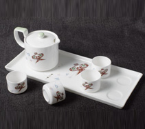 6头彩风筝手绘骨质瓷茶具