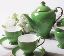 15头翡翠绿骨质瓷咖啡具