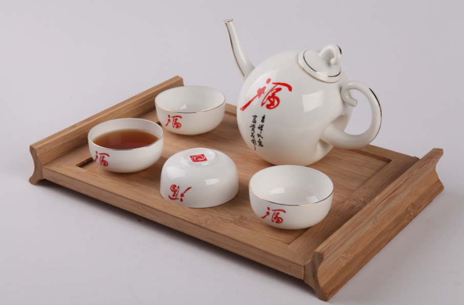 5头福字望月骨质瓷茶具