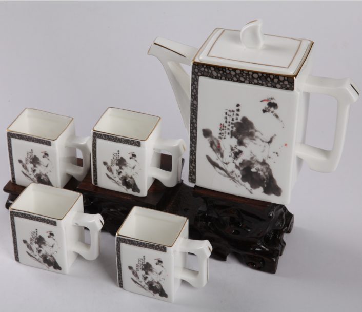 5头汉书荷风雅韵骨质瓷茶具