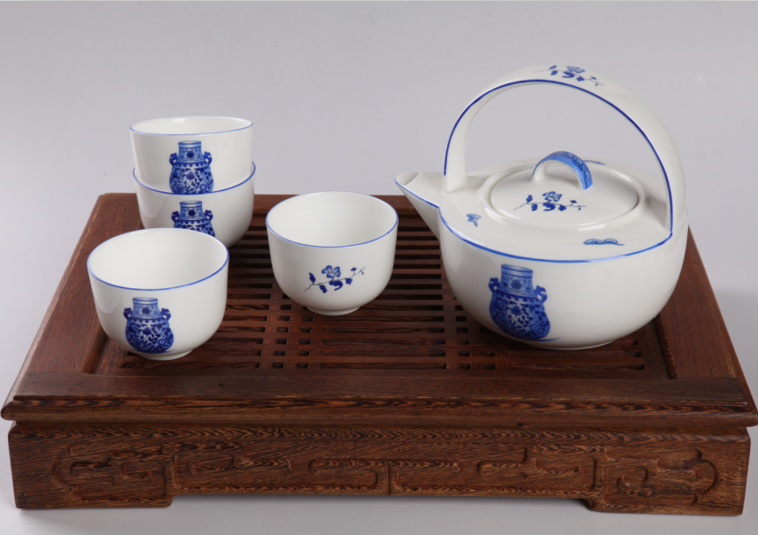 5头骨质瓷手绘青花明花瓶花尊日式茶具