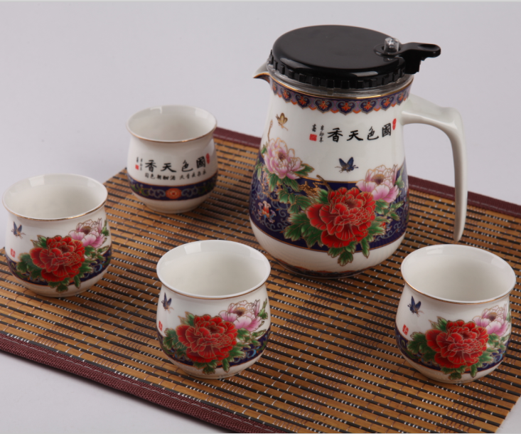 5头景泰蓝国色天香骨质瓷茶具